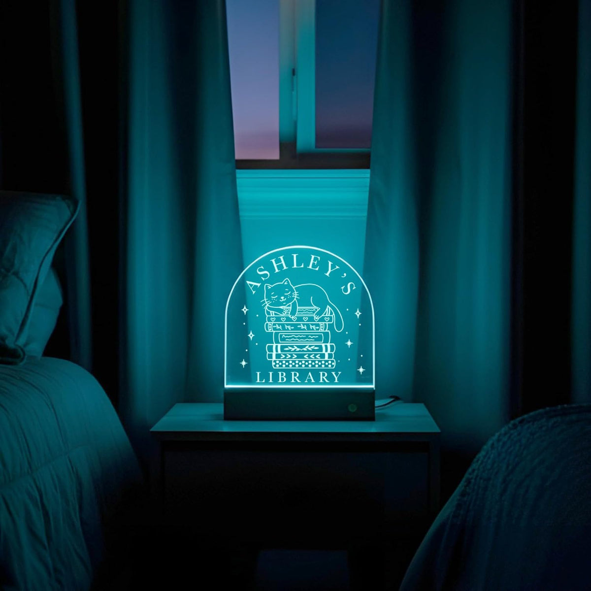 Personalized LED Acrylic Book Nook Light with Name - Custom Night Lamp for Kids Bedroom, Library or Reading Nook - 8 Color Touch Base - Bookish Gift for Bookworms, Readers, Girls & Boys