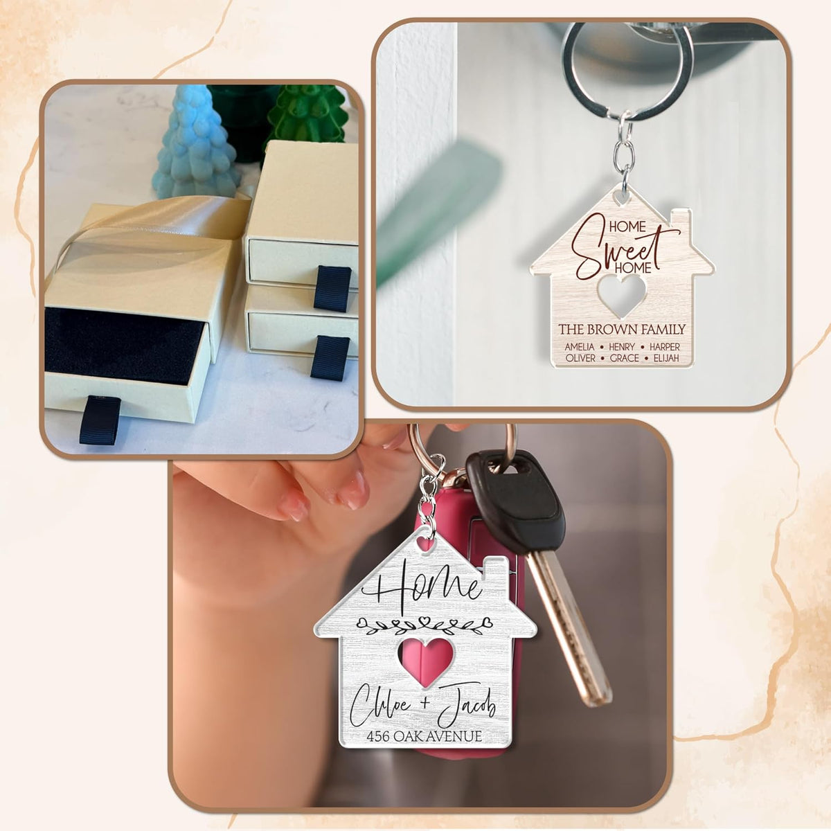 Personalized House Keychain with Name and Date, Custom Housewarming Gift