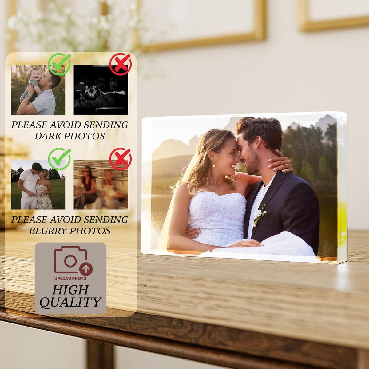 Zexpa Apparel Personalized Photo Gift – Acrylic Photo Block Desktop Frame – Custom Single Photo Display – Christmas, Mother’s Day & Father’s Day Gift for Family, Friends & Office Décor Keepsake