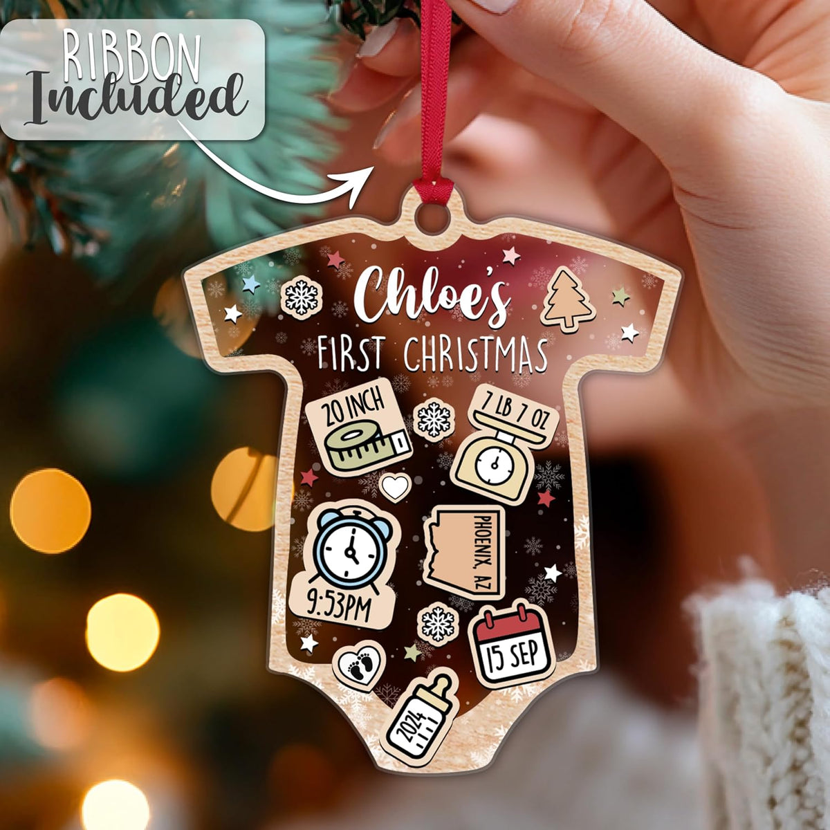Personalized Baby's First Christmas Ornament - Custom Gift for Christmas & Baby Shower - 4D Baby Shake - Clear Acrylic Tree Hanging Decoration with Name - Unique Newborn Ornament