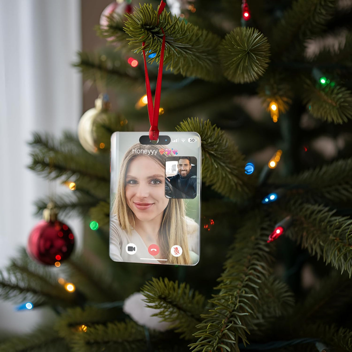 Custom Photo Video Call Couple Christmas Ornament – Long Distance Relationship Keepsake – Online Dating “We Met Online” Gift for Boyfriend or Girlfriend – Valentine’s Day, First Christmas Together