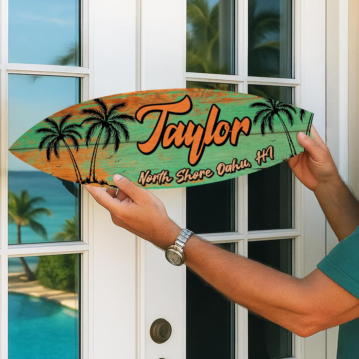 Personalized Surfboard Wood Sign with Name, Custom Beach House Decor Gift