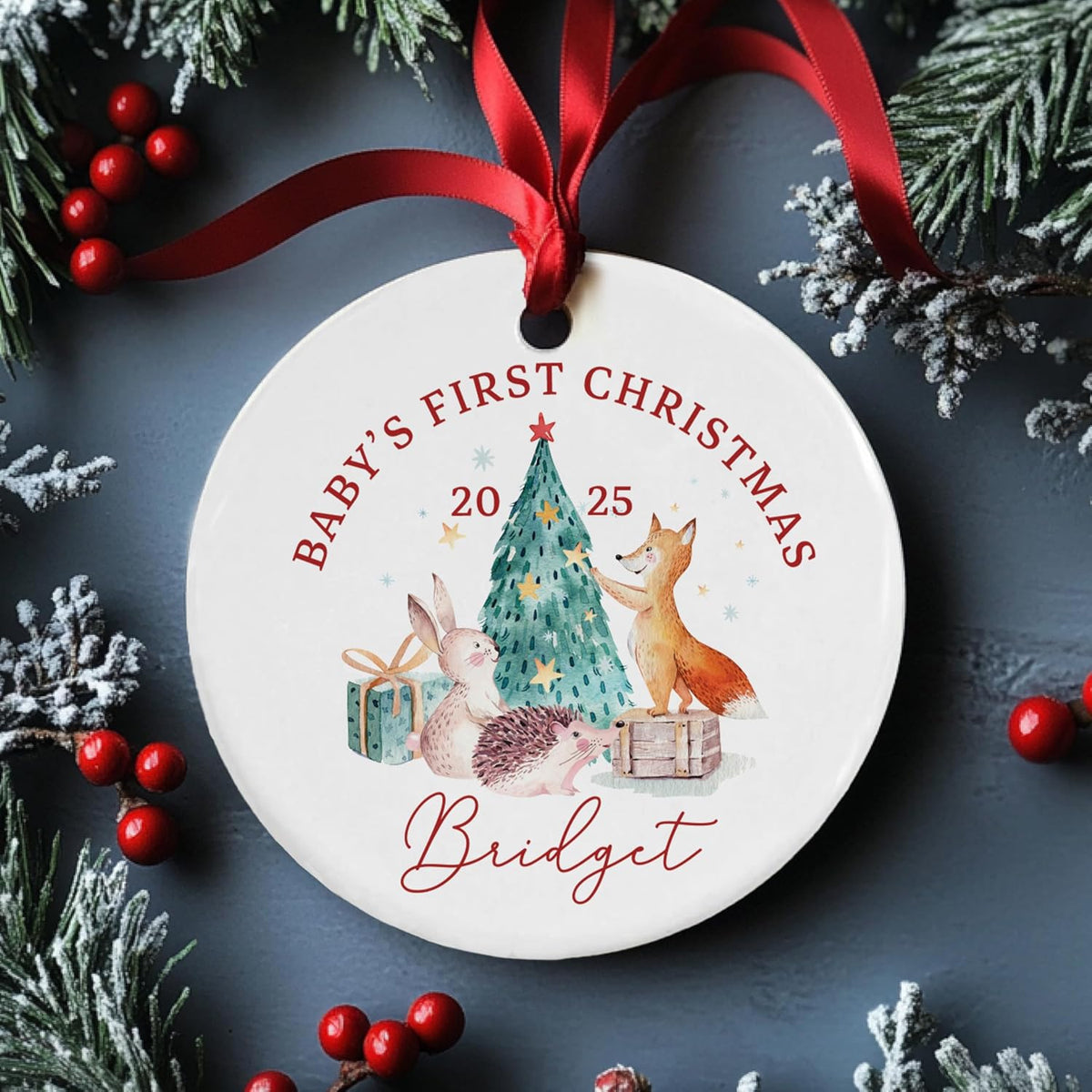 Personalized Memorial Christmas Ornaments 2025 - Custom Ceramic Hanging Xmas Ornaments for Tree - Monogrammed Keepsake Gift for Mother & Home Decor, Baby's First Christmas