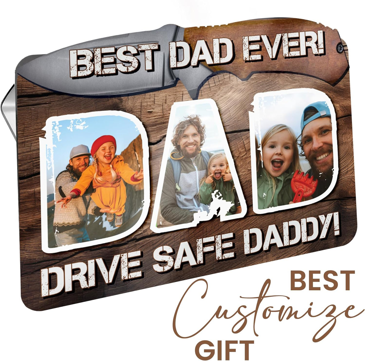 Personalized Cowboy Horseshoe Car Visor Clip – Custom Photo & Message Gift for Dad – Drive Safe Daddy – Cute Father’s Day Car Accessory from Kids – Best Dad Ever