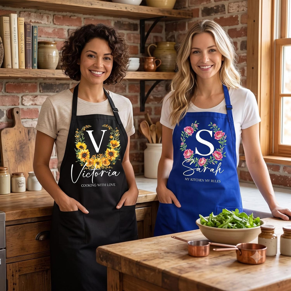 Personalized Apron with Name Floral Initial Custom Kitchen Gift for Women