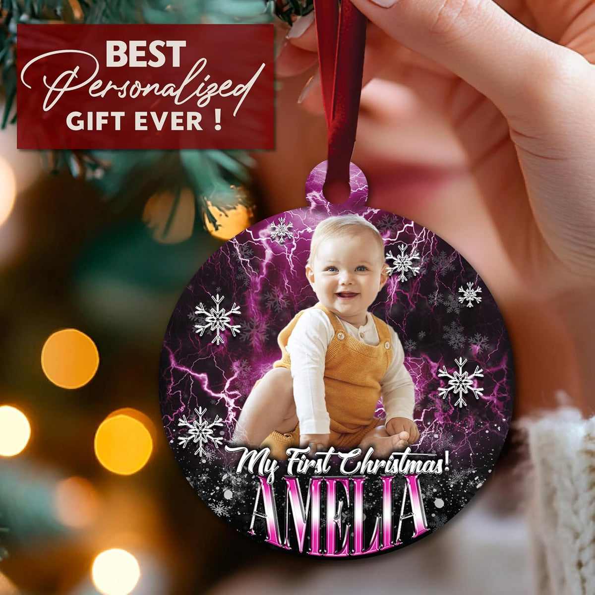 Personalized Christmas Ornaments with Photo - Custom 2025 Ceramic Xmas Tree Decor with Picture & Text - Unique for Kids, Mom, Dad & Friends Merry