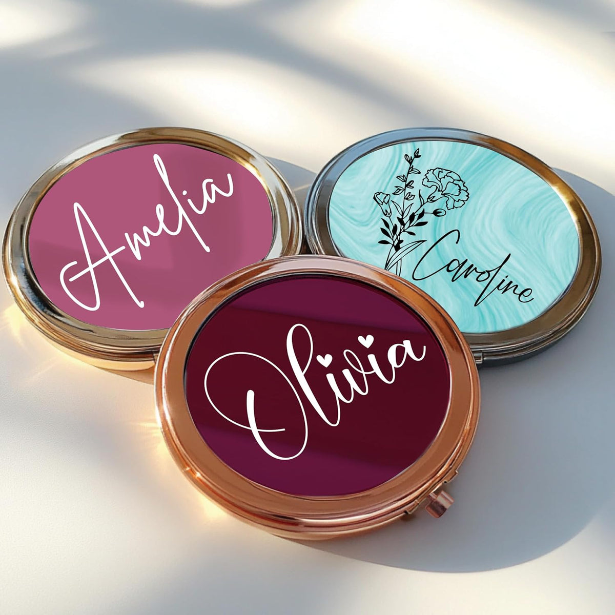 Personalized Compact Mirror Gift for Women – Custom Purse Mirror with Name or Short Text – Bridesmaid Gift, Wedding Favor, Bridal Shower Present or Birthday Keepsake for Mom, Friend or Bride