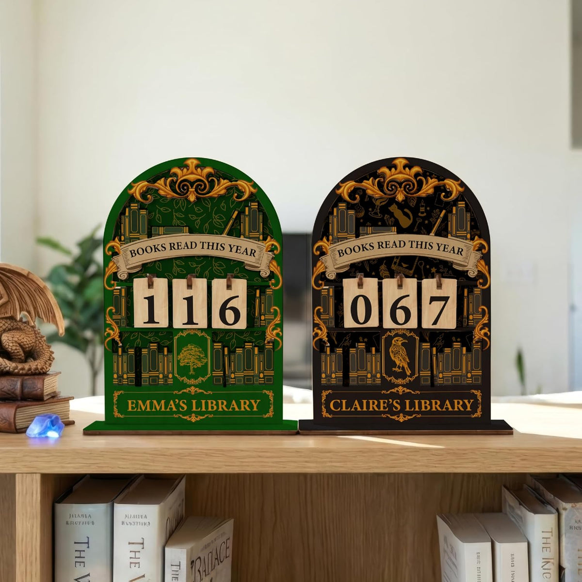 Personalized Reading Tracker Wooden Sign, Books Read This Year Counter with Changeable Number Tiles, Custom Library Decor with Name, Book Lover Gift for Readers, Teachers, Students, Reading Challenge Display