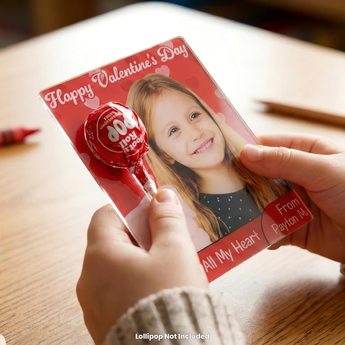 Valentine Cards for Classroom Exchange – Personalized Photo Lollipop Holder with Name & Message – Custom School Valentines for Boys & Girls, Teachers, Parties & Playdates – Cute Handout