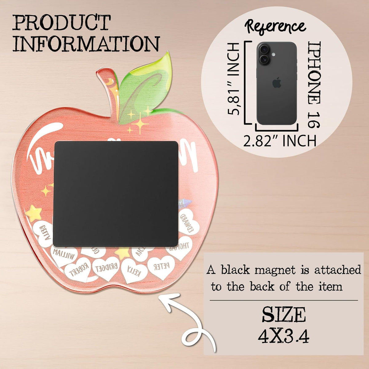 Personalized Teacher Apple Magnet with Student Names, Custom Classroom Gift