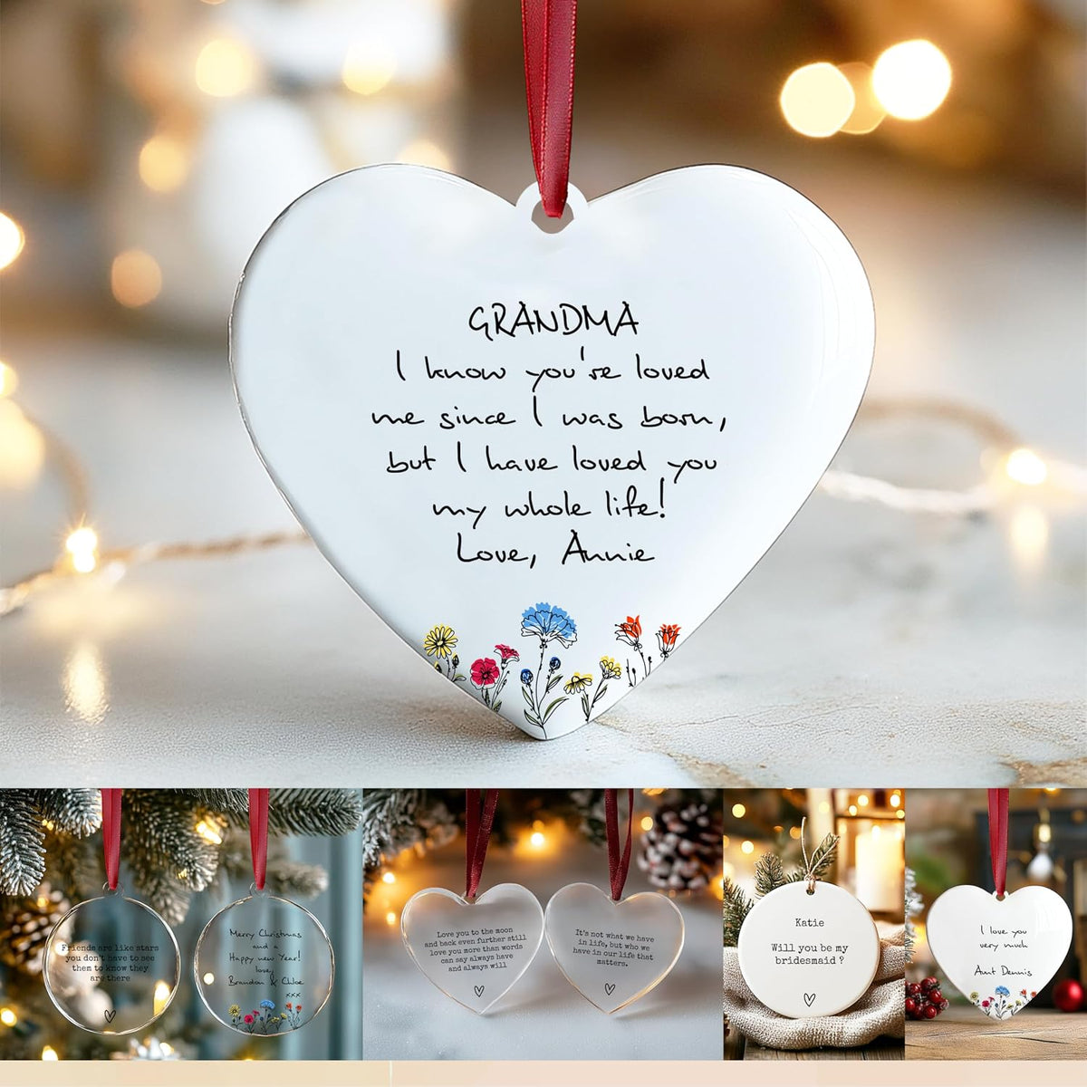 Customized Memorial Christmas Ornaments 2025 - Personalize Double-Sided Ceramic Heart & Round Hanging Xmas Ornaments - Monogrammed Keepsake Gift for Mother & Tree Decor