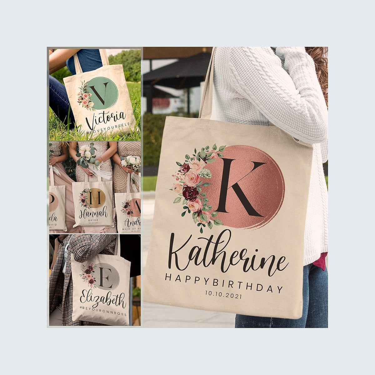 Personalized Initial Tote Bag for Bridesmaid, Customize Brush Totes for Events