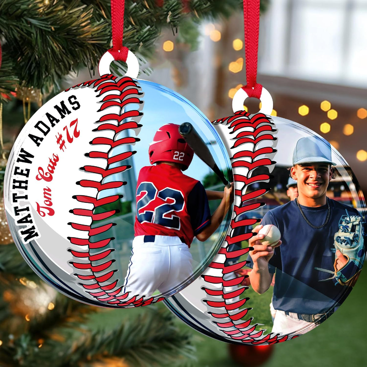 Personalized Baseball Christmas Ornament – Custom Photo & Name Sports Ornament for Kids, Players, Fans – Unique Xmas Tree Decoration & Gift Idea for Baseball Lovers, Boys, Girls, Teams & Coaches