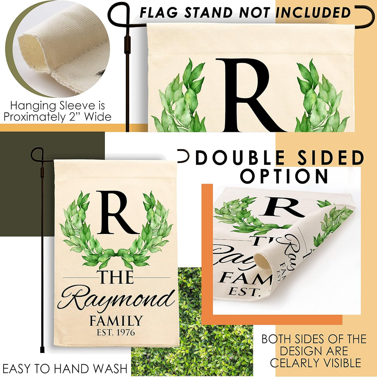 Personalized Garden Flag with Name & Initial, Double Sided Porch Yard Flag