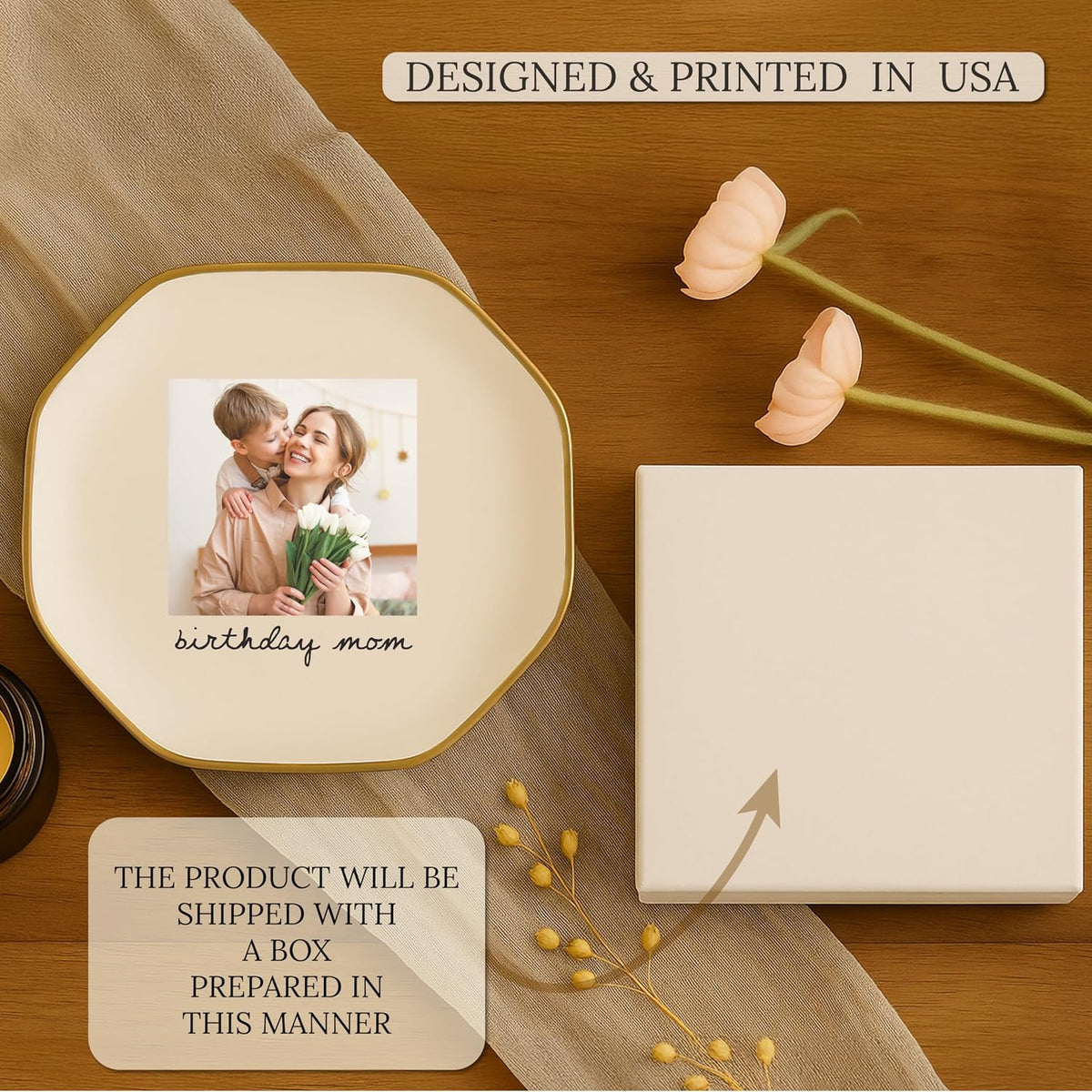 Zexpa Apparel Personalized Ring Dish with Photo Upload – Custom Jewelry Holder with Names and Picture – Wedding Gift for Couple, Engagement Keepsake, Bridal Shower Favor or Valentine's Day Present