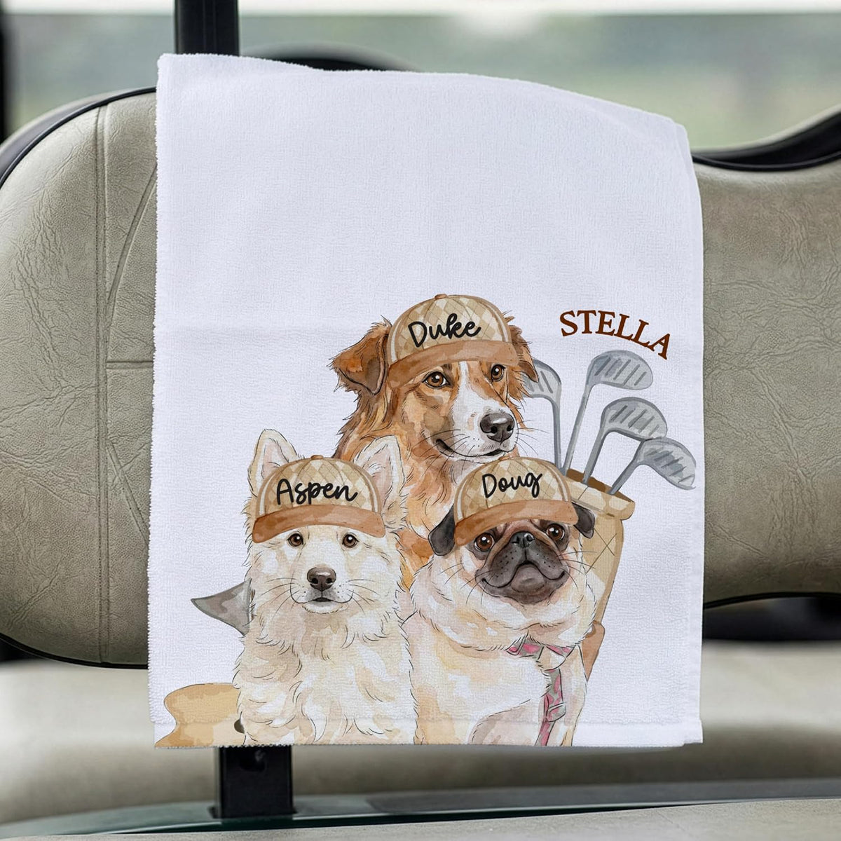 Custom Golf Towel with Photo, Personalized Pet Golf Towel for Men, Dog or Cat Portrait with Name, Funny Golf Bag Accessory Gift for Golfers, Father’s Day Birthday