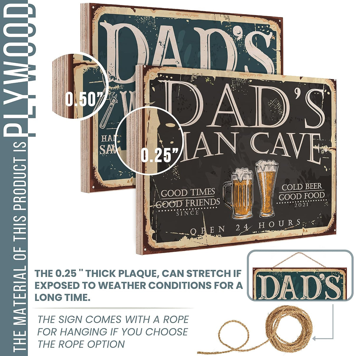 Personalized Wooden Man Cave Wall Sign 4 Size, 9 colors and 9 font options Customized Gift For Dad For Husband