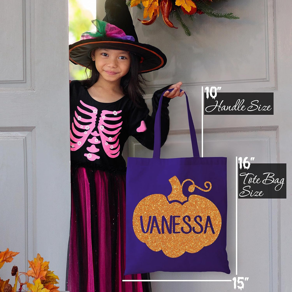 Personalized Halloween Tote Bag with Name, Custom Trick or Treat Gift