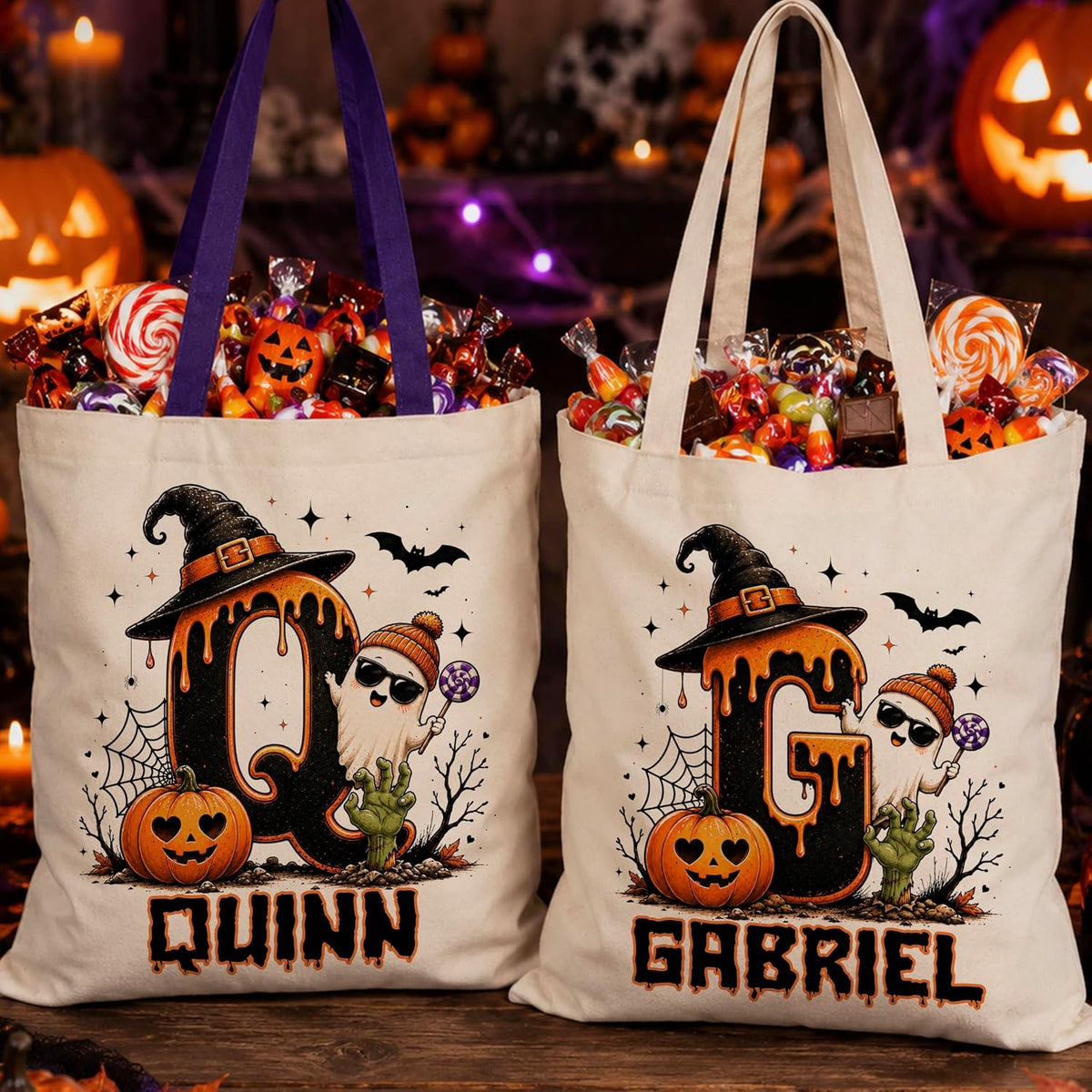 Personalized Halloween Tote Bag with Name, Custom Trick or Treat Gift