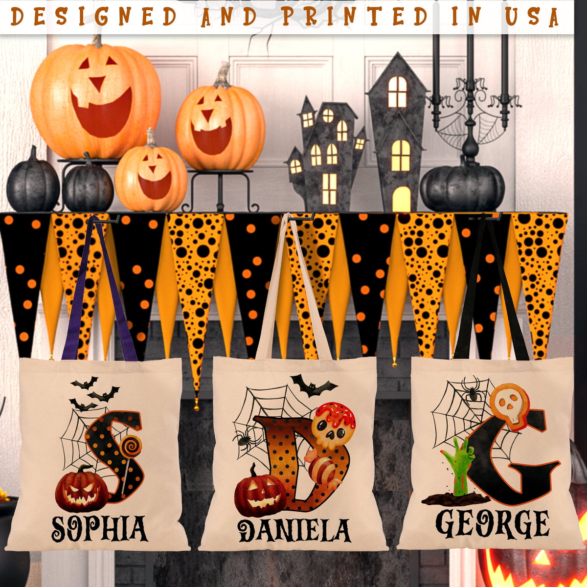 Trick Or Treat Bag, Custom Halloween Bags for Kids, Personalized Halloween Canvas Bag, Custom Halloween Tote with Name, Reusable Candy Bag