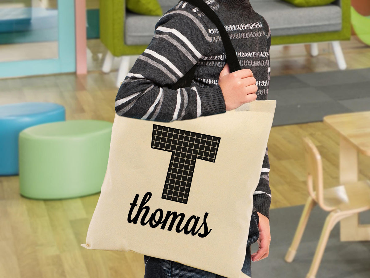 Personalized Kids Name Tote Bag Library Tote for Kids Children Book Bag Custom Stationery Canvas Bag Kids School Tote With Rainbow Dinosaur