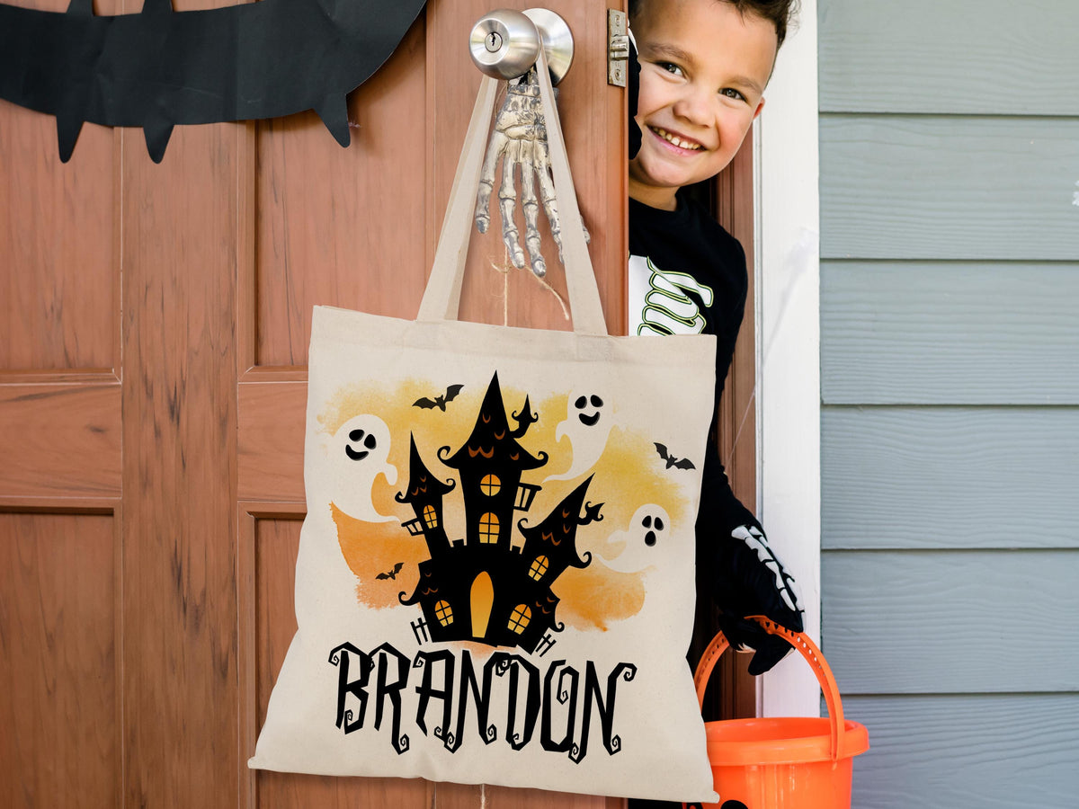 Personalized Halloween Tote Bag, Trick Or Treat Tote Bag, Halloween Bags for Kids, Halloween Tote Bag for Gift, Candy Bags Halloween Basket