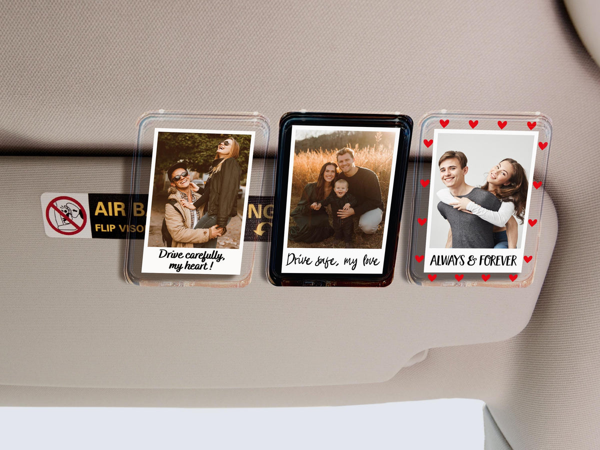 Personalized Sun Visor Picture Clip, Custom Pet Photo Car Accessory, Wallet Photo Holder Couples Gift, Family Portrait Decoration Drive Safe
