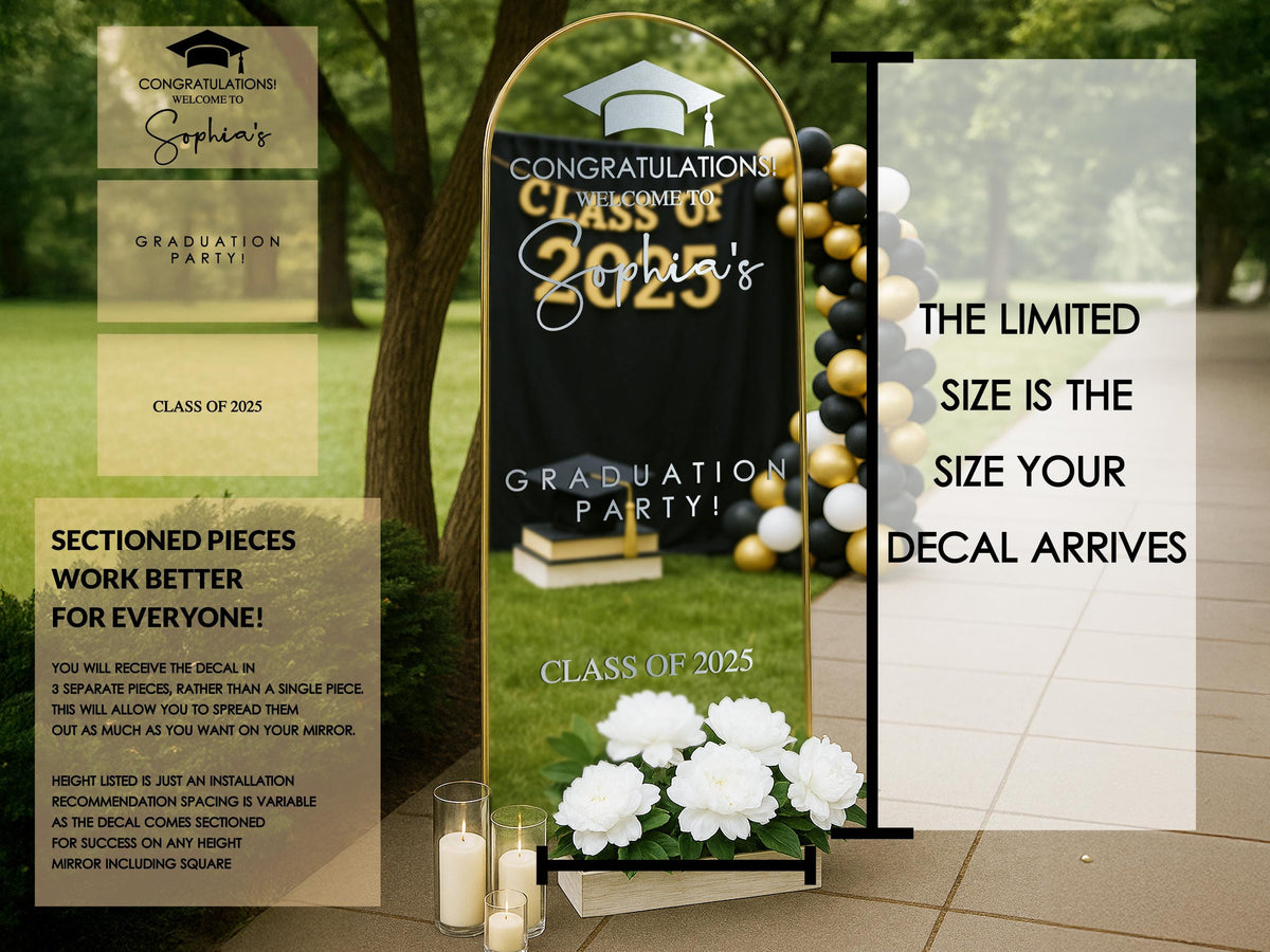 Personalized Graduation Mirror Decal, Custom Class of 2025 Party Sign, Vinyl Sticker for Graduation Decor, Grad Party, Entrance Sign
