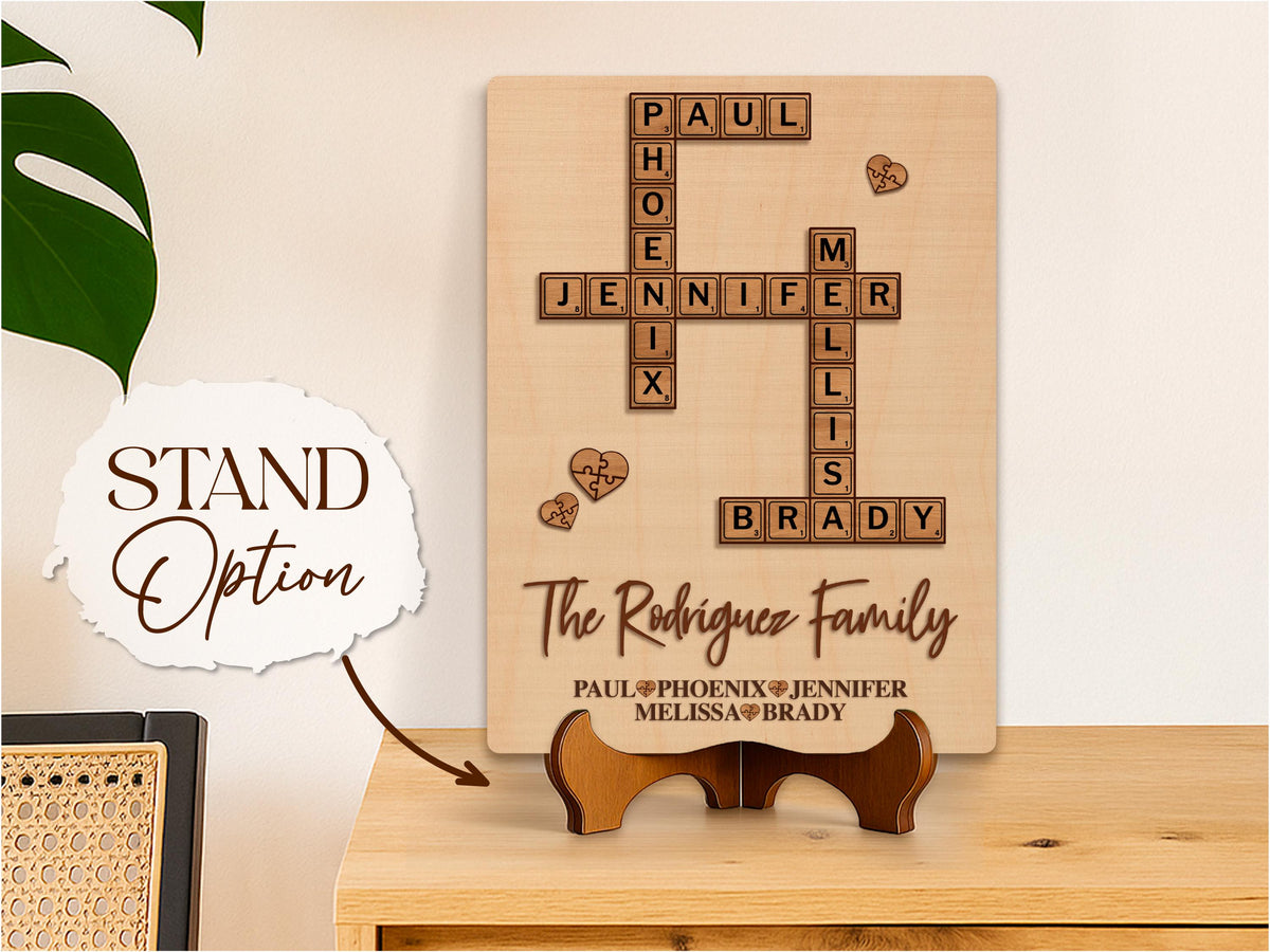 Personalized Family Name Puzzle Sign: Custom Wood Crossword, Grandparent Gift