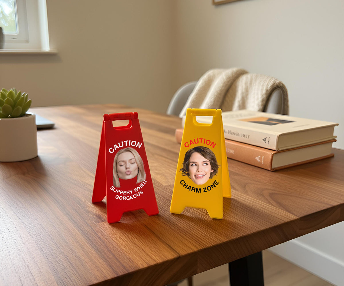 Custom Face Mini Sign, Personalized Caution Photo Sign, Funny Desk Decoration, Custom Warning Sign Gift, Personalized Gag Gift for Him Her