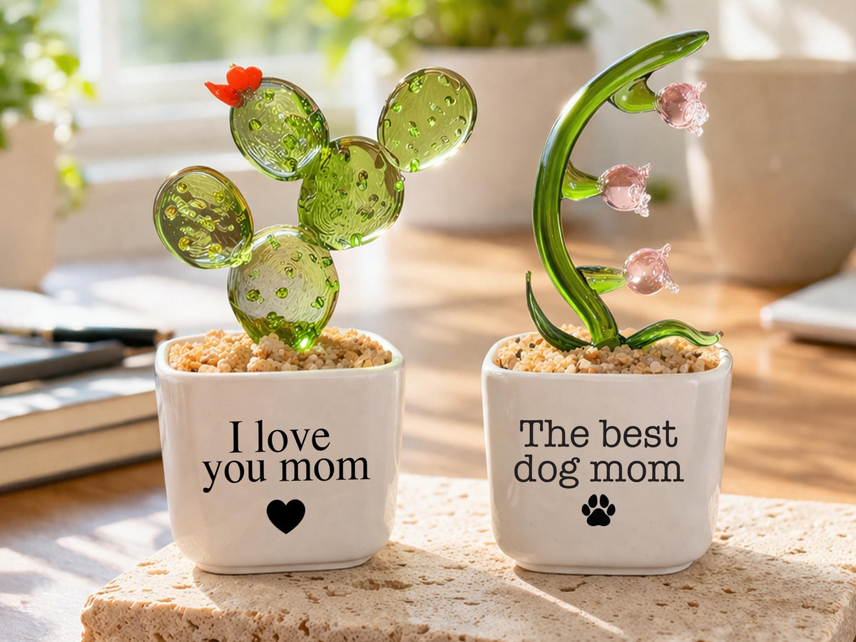 Personalized Mom Mini Flower Pot, Custom Mother's Day Gifts, Handmade Stained Glass Flower Pot, Everlasting Flower Gifts for Mom Birthday