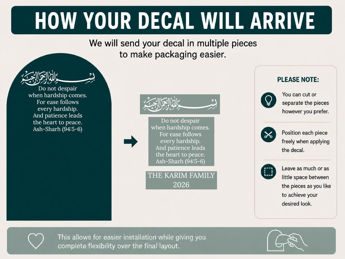 Islamic Wedding Mirror Decal, Personalized Nikkah Welcome Sign with Bismillah and Quran Verse, Custom Arabic Calligraphy Vinyl Sticker