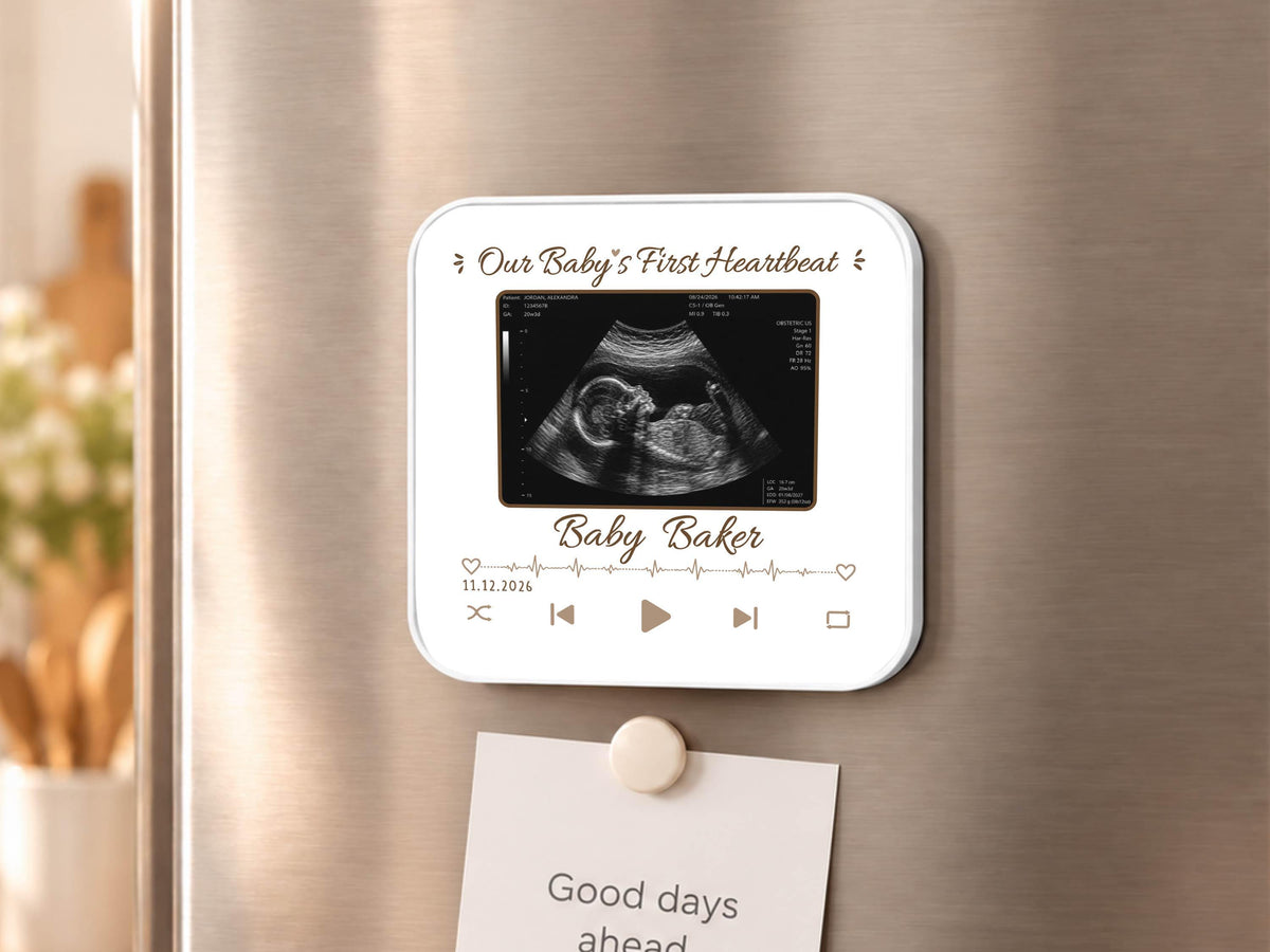 Personalized Baby Heartbeat Magnet, Pregnancy Reveal Fridge Magnet, Ultrasound Photo Keepsake, Pregnancy Announcement Gift, Baby Shower Gift