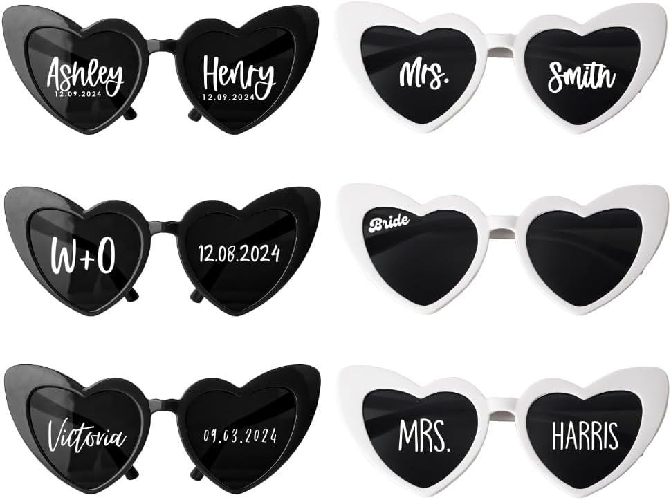 LALALA GIFT LAND Personalized Heart Shaped Sunglasses Bachelorette Party Vintage Cat Eye Glasses Women, Bridesmaid, Bride