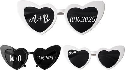 LALALA GIFT LAND Personalized Heart Shaped Sunglasses Bachelorette Party Vintage Cat Eye Glasses Women, Bridesmaid, Bride