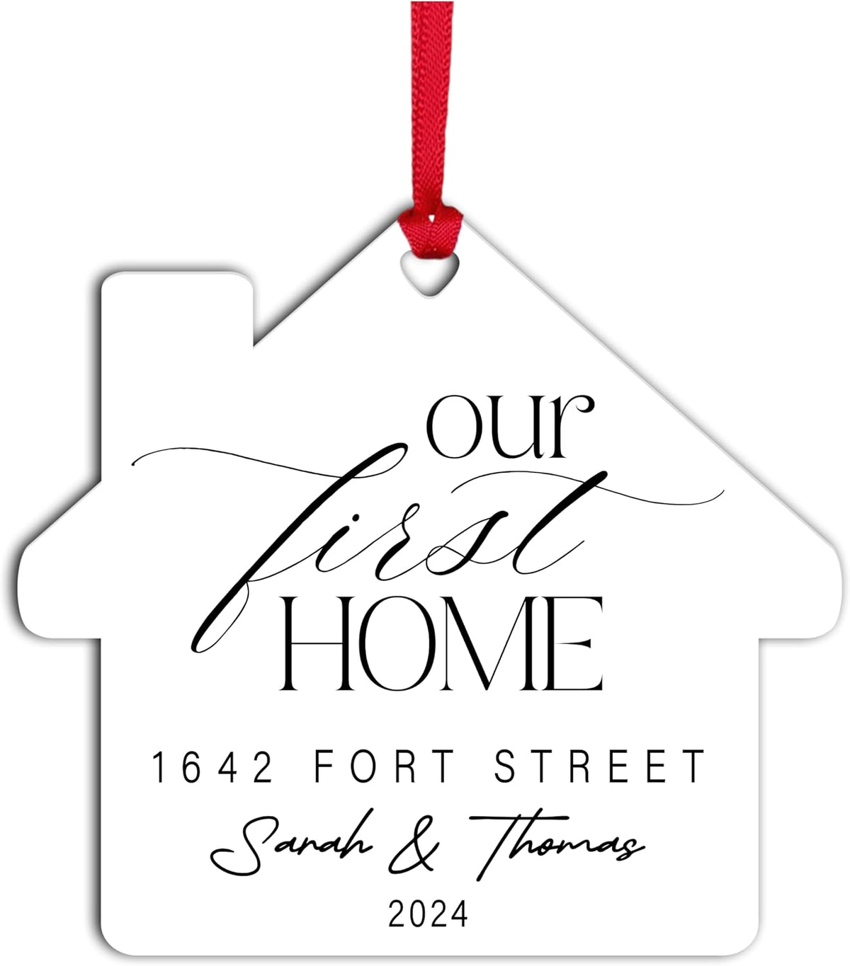 Personalized White Acrylic Xmas Ornaments - Custom Tree Decoration with Names, Address & Year - Unique Holiday Keepsake Gift for Wife & Husband, Christmas Home Decor Our First Home
