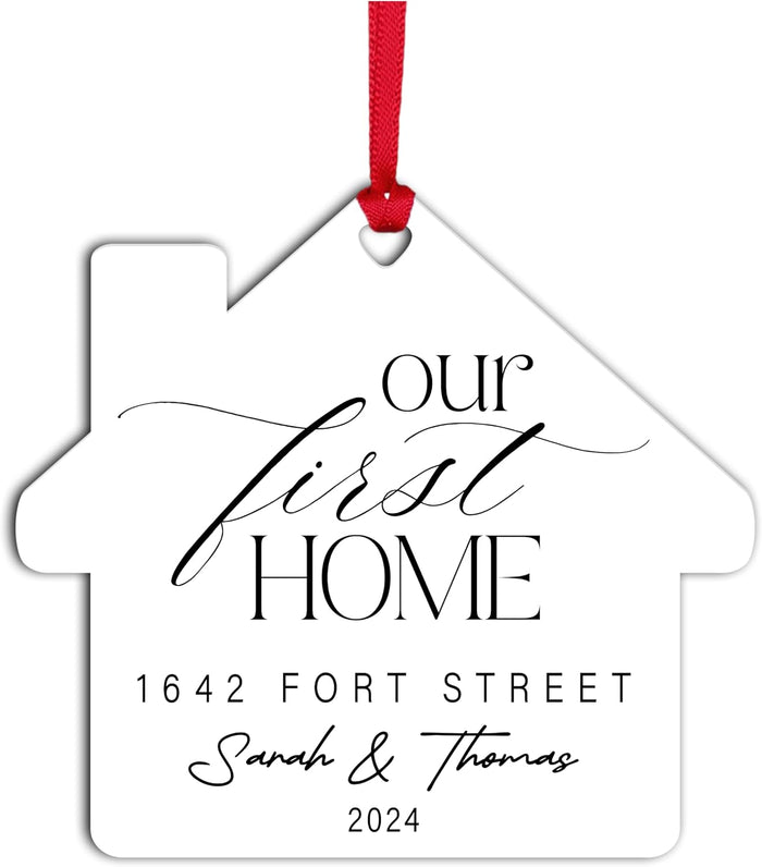 Personalized White Acrylic Xmas Ornaments - Custom Tree Decoration with Names, Address & Year - Unique Holiday Keepsake Gift for Wife & Husband, Christmas Home Decor Our First Home