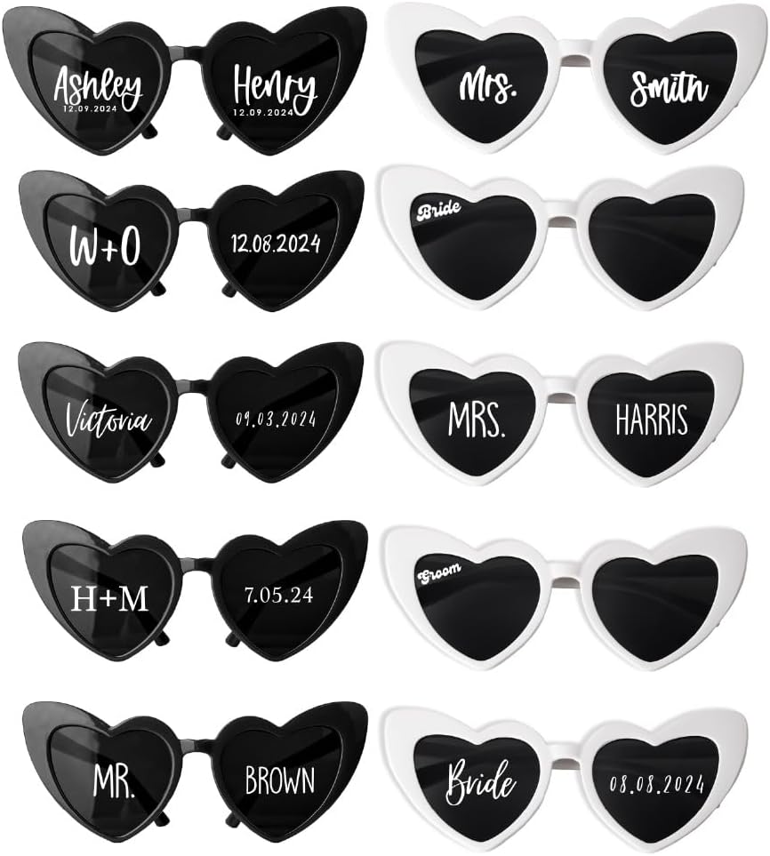 LALALA GIFT LAND Personalized Heart Shaped Sunglasses Bachelorette Party Vintage Cat Eye Glasses Women, Bridesmaid, Bride