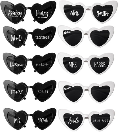 LALALA GIFT LAND Personalized Heart Shaped Sunglasses Bachelorette Party Vintage Cat Eye Glasses Women, Bridesmaid, Bride