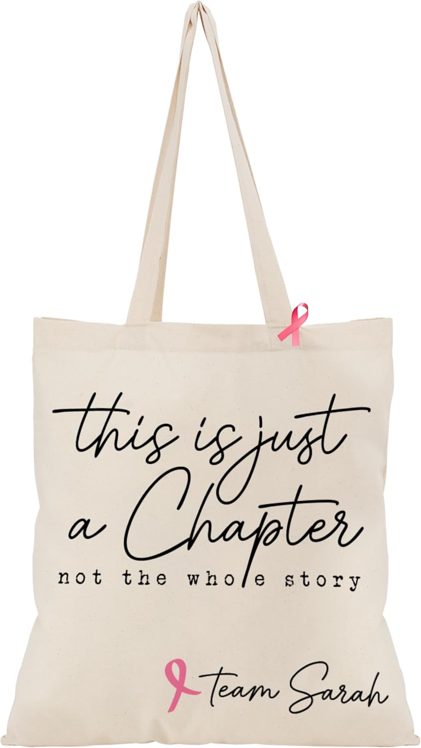Personalized Canvas Tote Bag with Pink Ribbon - Custom Monogrammed Breast Cancer Gift for Survivors & Warriors - Keepsake Tote for Patients, Daily Use, and Awareness