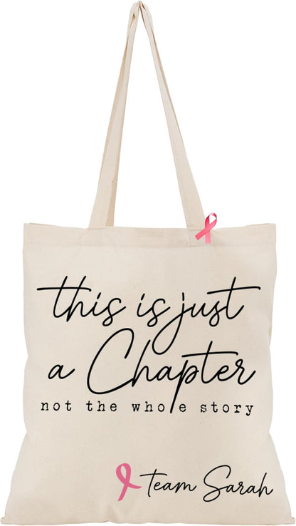 Personalized Canvas Tote Bag with Pink Ribbon - Custom Monogrammed Breast Cancer Gift for Survivors & Warriors - Keepsake Tote for Patients, Daily Use, and Awareness