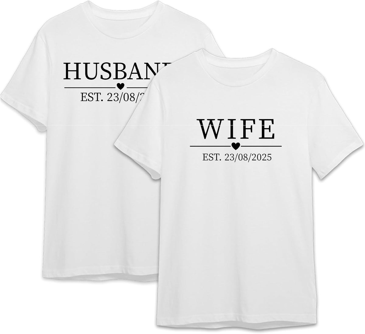 Husband Wife Matching Couple Outfits – Personalized Couple Honeymoon Tees with EST. Date – Custom Wedding