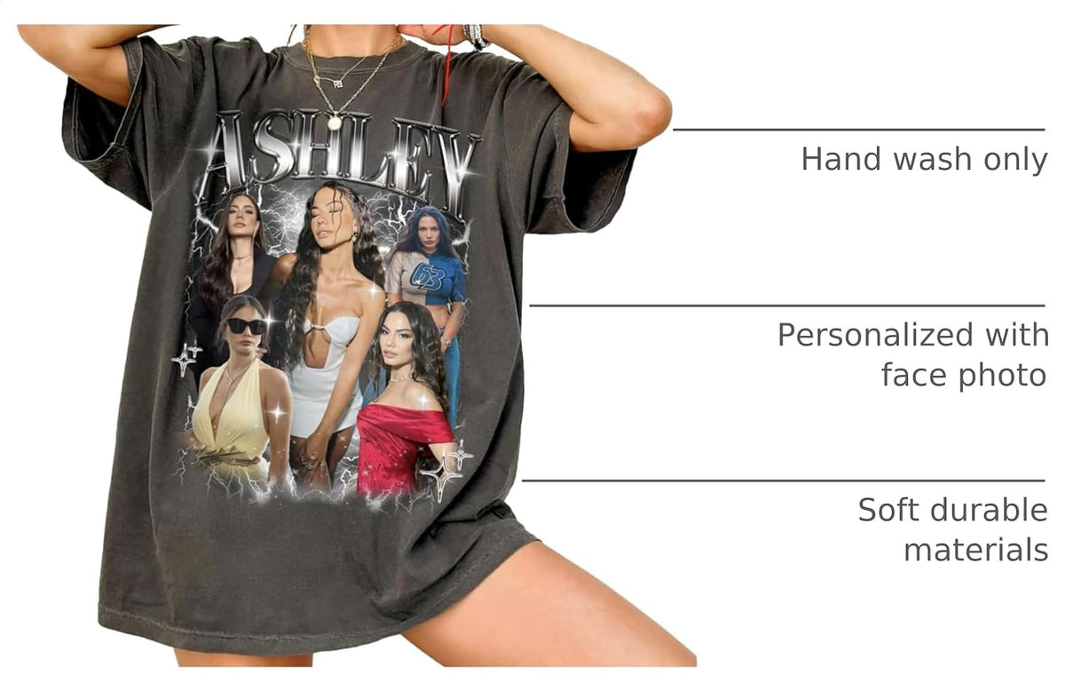 Generic Personalized Bootleg Rap Shirts for Girlfriend & Boyfriend, Custom Tee with Vintage Face Photo, Gift Idea for Birthday and Valentines Day Black, Small-XX-Large