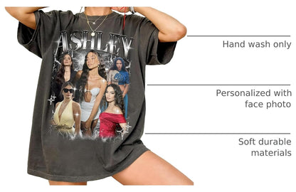 Generic Personalized Bootleg Rap Shirts for Girlfriend & Boyfriend, Custom Tee with Vintage Face Photo, Gift Idea for Birthday and Valentines Day Black, Small-XX-Large