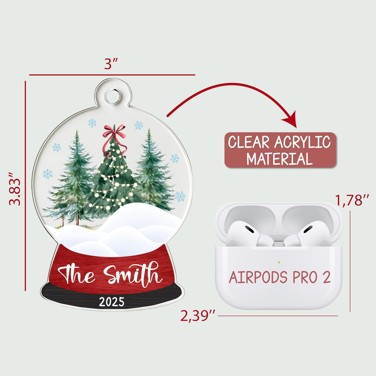 Personalized Christmas Photo Ornament, Custom Acrylic Snow Globe Keepsake with Name, Year & Picture, Holiday Tree Decoration Gift for Couples, Family, Wedding, Engagement, Pet Memorial