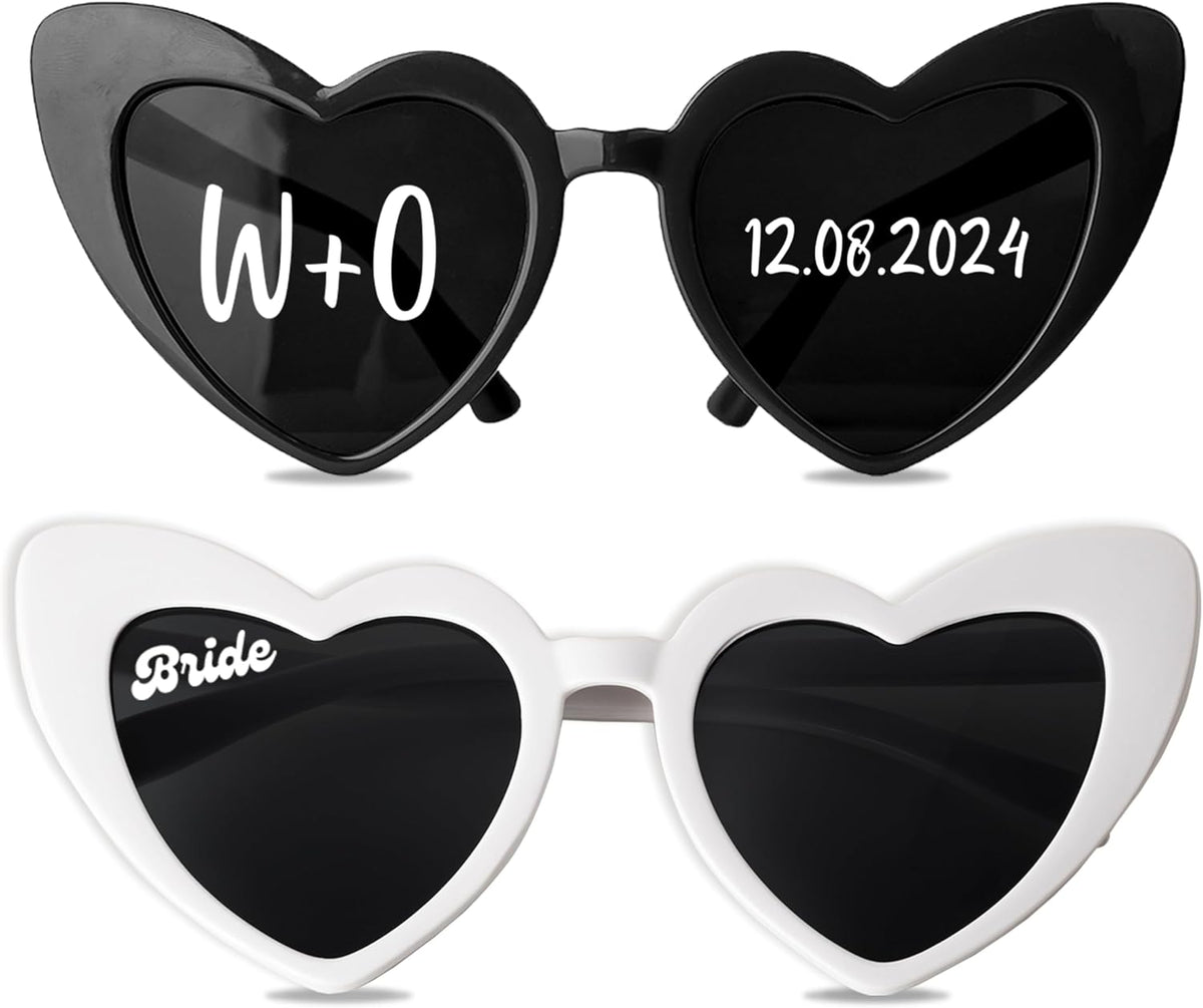 LALALA GIFT LAND Personalized Heart Shaped Sunglasses Bachelorette Party Vintage Cat Eye Glasses Women, Bridesmaid, Bride