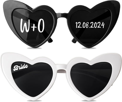 LALALA GIFT LAND Personalized Heart Shaped Sunglasses Bachelorette Party Vintage Cat Eye Glasses Women, Bridesmaid, Bride