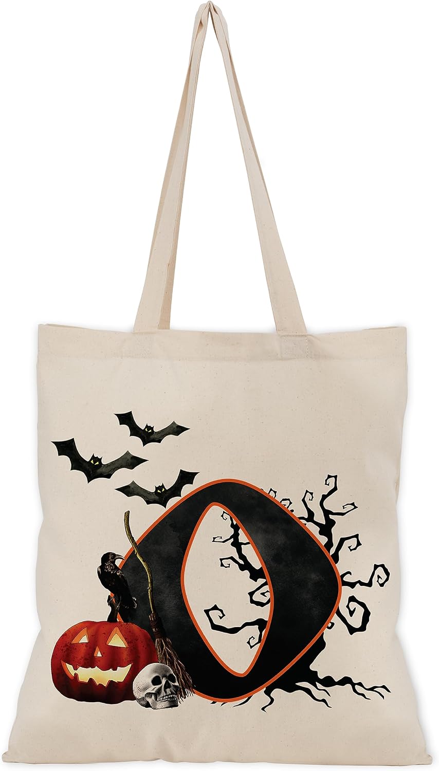 People People Halloween Initial Tote Bags Gifts for Boys Girls - Trick or Treat Letters Pumpkin Goodie Bag