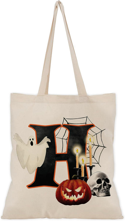 People People Halloween Initial Tote Bags Gifts for Boys Girls - Trick or Treat Letters Pumpkin Goodie Bag