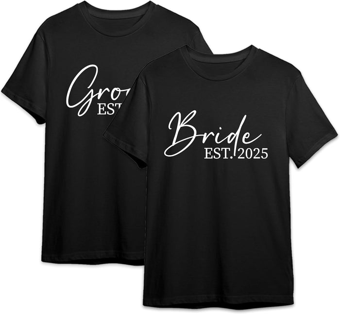 Couples Matching T-Shirts Groom and Bride Shirts for Honeymoon – Personalized Engagement Tees – Custom Matching Couple Shirts